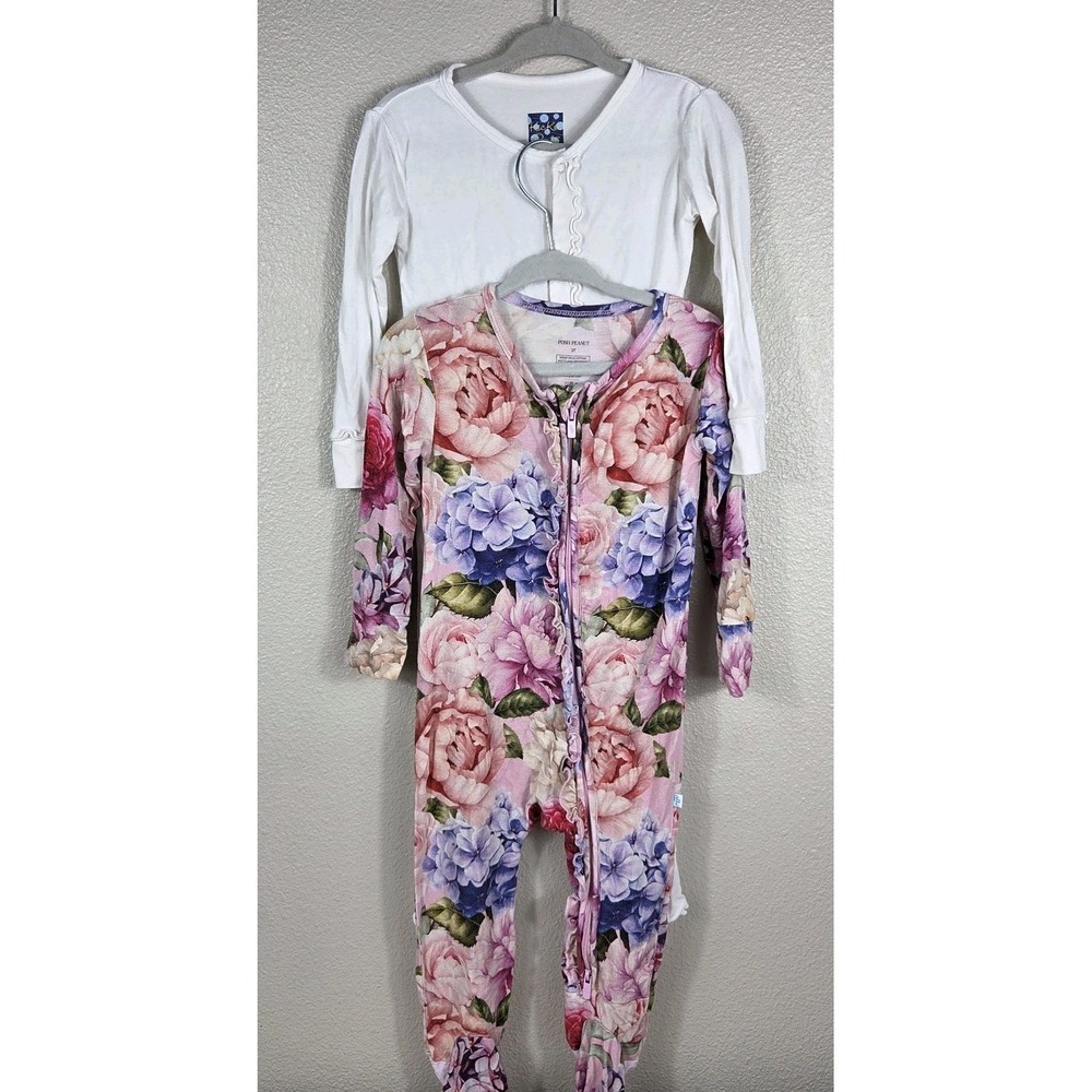 Posh Peanut Floral Bamboo‎ Sleeper 2T + Kickee Pants White Footie Pajamas 2T...